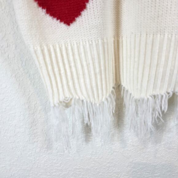 Bloom Chic Knit Sweater Red Heart Fringe Hems/cuff Size 14 - Picture 4 of 13